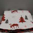 FRAMICS 3-Piece Queen Size Reversible Reindeer Christmas Tree Quilt Set with 2 Pillow Shams - Red Check Snowflake Pattern, 90" x 90"