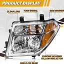 Headlight Assembly Compatible with Nissan 2005-2008 Frontier / 2005-2007 Pathfinder, Halogen Headlamp Replacements Pair Set for 26060EA525 26010EA525, w/o Bulb, Clear Housing Yellow Corner