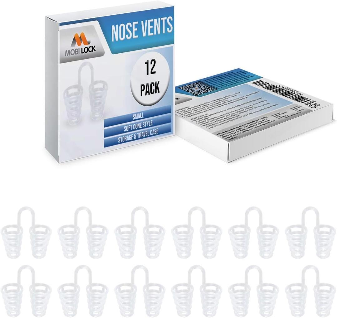 Nose Vent Sinus Relief (Pack of 12 Small Size) Soft Cone Vents - A Simple Solution for Nasal Snorers - Reusable Snoring Device to Enjoy a Peaceful Night's Sleep - by Mobi Lock