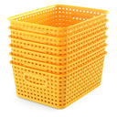 WYT 6-Pack Plastic Small Shelf Storage Weave Baskets Organizing for Cabinets and Pantries, Yellow