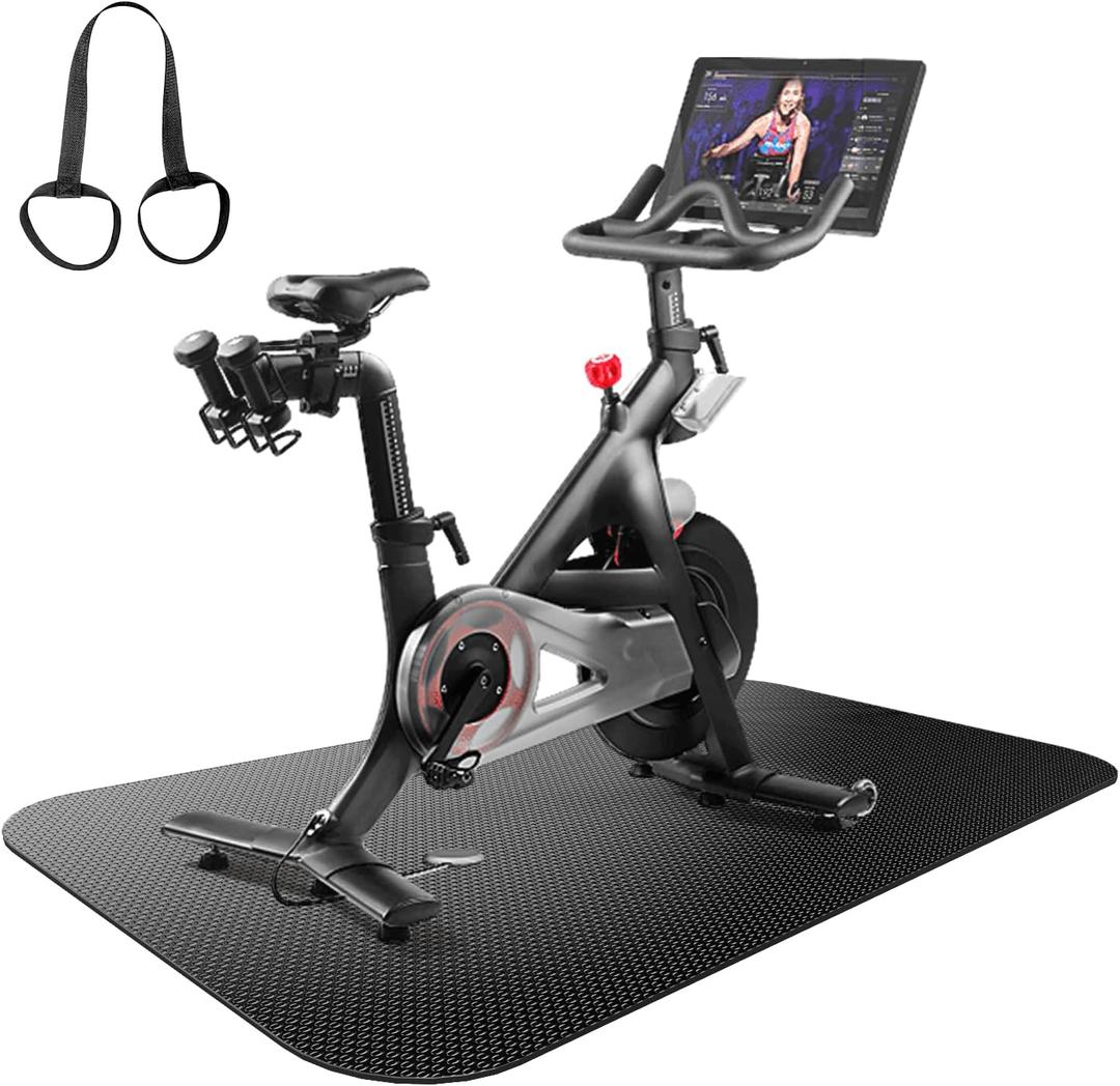 Bike Mat, Exercise Mat for Carpet & Hardwood Floors, Cushioned, Black