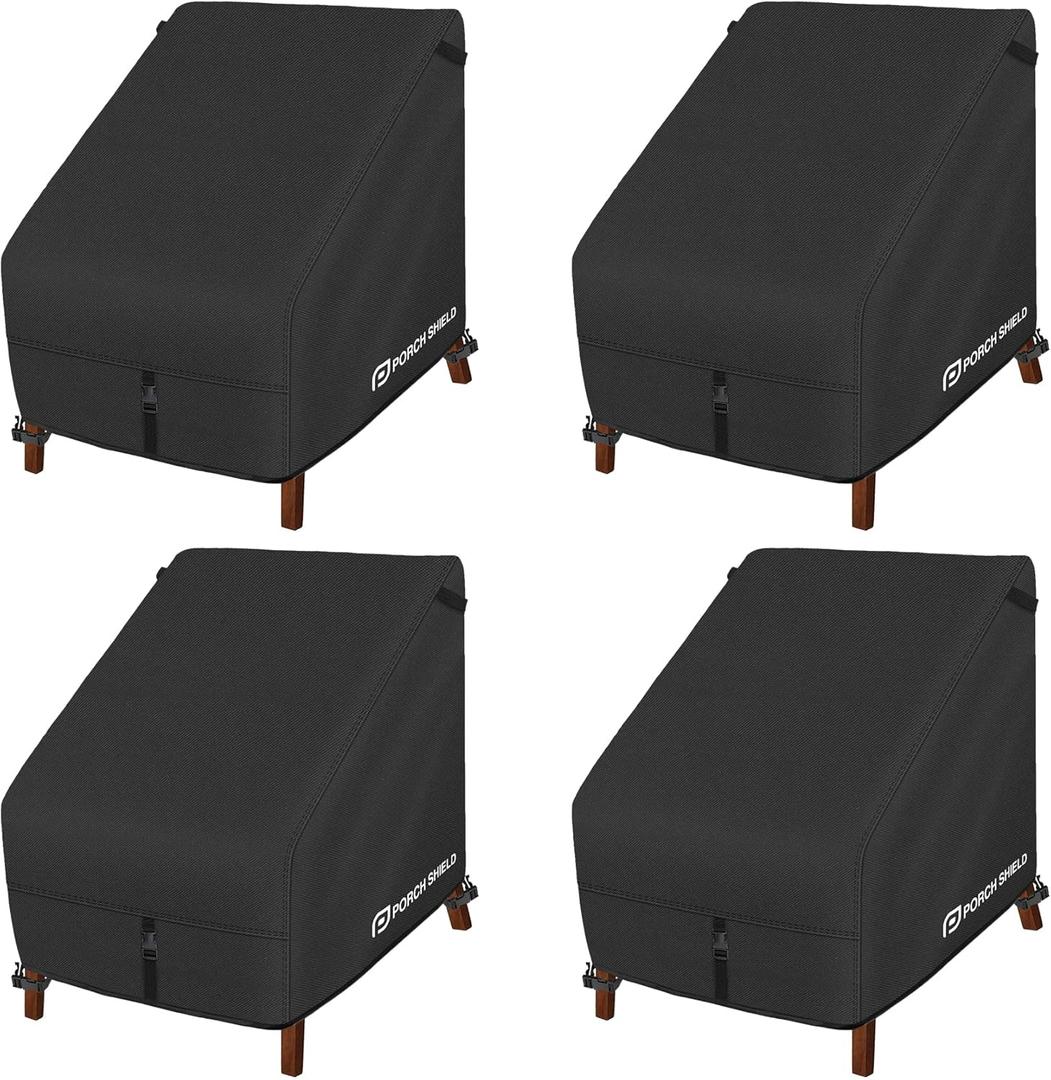 Porch Shield Patio Chair Covers - Waterproof Outdoor Lounge Deep Seat Adirondack Chair Cover 4 Pack - 34W x 37D x 36H inch, Black