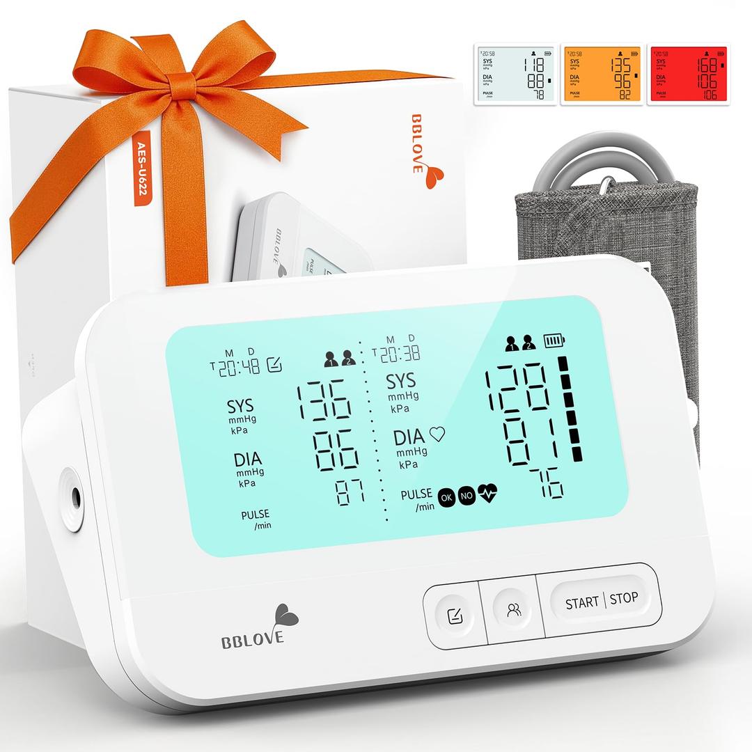 BBLOVE Blood Pressure Monitors for Home Use FSA&HSA Eligible, Medical-Grade Accuracy,Automatic Upper Blood Pressure Monitor with Three-color warning and 2-User,Large Display, Birthday Gifts for Family