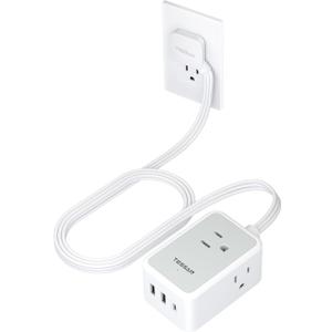 Small Flat Plug Power Strip, TESSAN Ultra Thin Extension Cord with 3 USB Wall Charger (1 USB C), 3 Outlets Mini Charging Station, 5 ft Slim Plug for Cruise Travel Office School Dorm Room Essentials (Gray)