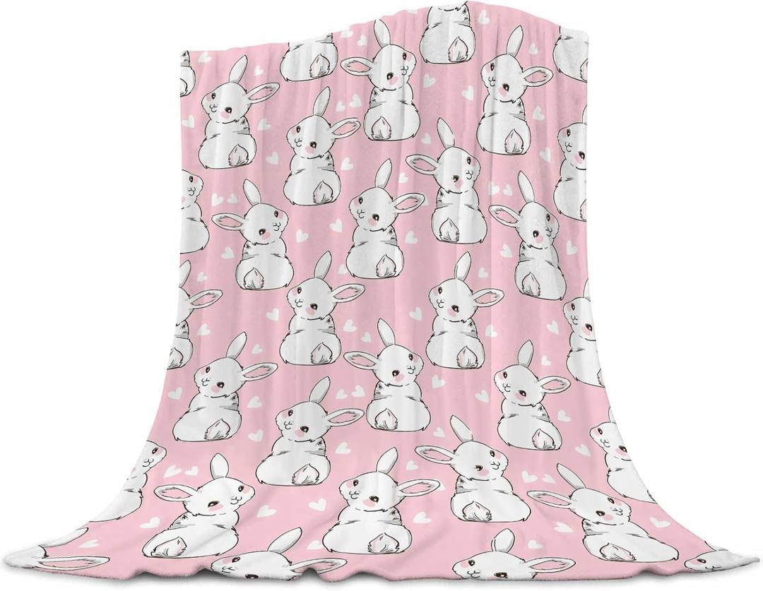Bunny Blanket 30"x40" Cartoon Rabbit Flannel Fleece Throw Blanket Ultra Soft for Girls Boys Kids, Cozy Couch Blanket for Living Room Bedroom Nursery Decor