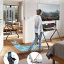 Rolling TV Stand with Storage for 32-75 Inch LCD/LED/OLED Flat/Curved Screens up to 220lbs Mobile TV Cart Anti-Collision Aesthetic Design Height Adjustable TV Stand with Wheels for Home Office