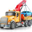 Dwi Dowellin Kids Toys for 3 4 5 6 7 Years Old Boys, 15" Large Tow Truck Toy,Friction Powered Transport Truck Crane Toy with Lights and Sounds,with Roadster,Toddlers Gifts