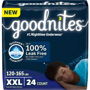 Goodnites Boys' Nighttime Underwear, Size XXL (120-165 lbs), 54 Ct (3 Packs of 18)