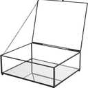 Large Glass Boxes for Display Handmade, Mirrored Bottom, Glass Jewelry Trinket Box with Lid, for Book Photo Keepsake Organizer Display Case for Vanity Decor Home, 10.4"L x 8.5"W x 3.7"H, Black