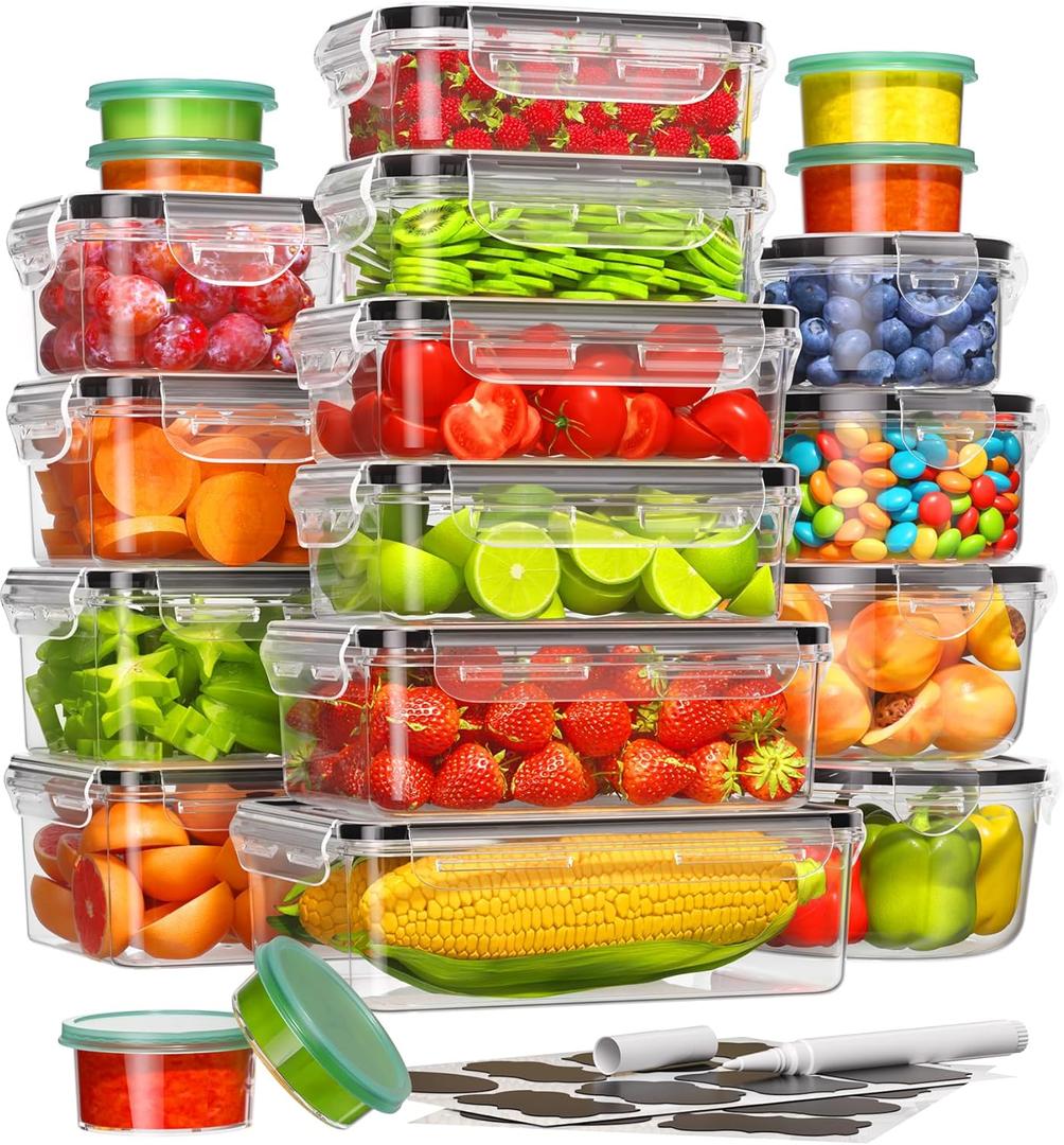 40 Piece Food Storage Containers with Lids(20 Containers & 20 Lids), BPA-Free Plastic Food Containers for Kitchen Storage and Organization, Leak Proof Meal Prep Container, Includes Labels & Pen