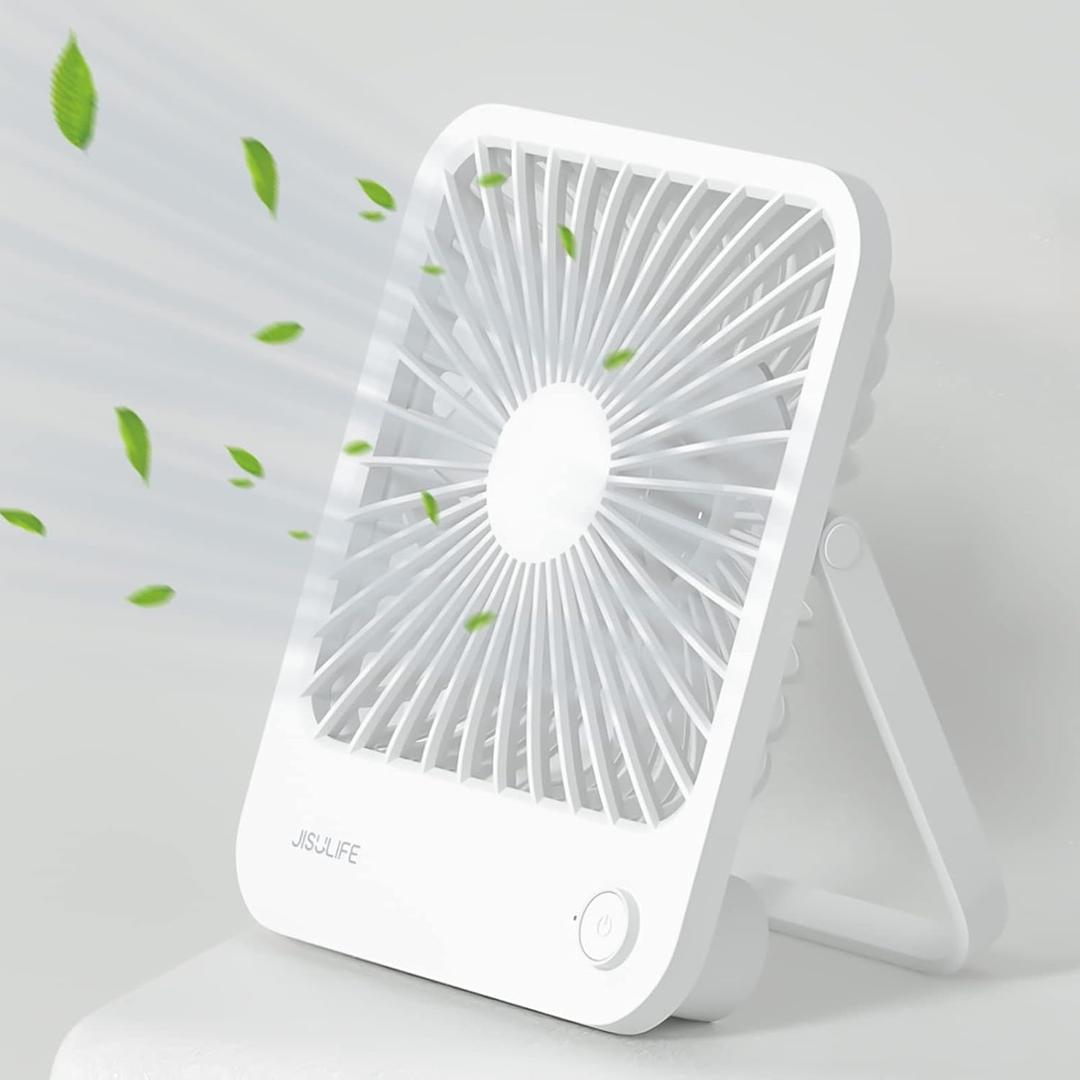 JISULIFE Desk Fan Battery Rechargeable, 4500mAh 180Foldable Portable Personal Fan, 4 Speeds Adjustable Long Battery-life for Home Office Travel Outdoor Gifts for Women Men-White