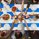 Oudain Greek Party Decorations Greek Tablecloth Satin Greece Flag Tablecloth Rectangular Table Cover for Kitchen Dining Decor Party Family Gatherings Outdoor Events (59 x 83 Inch)
