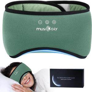 MUSICOZY Sleep Mask with Bluetooth Headphones, Bamboo Cotton Extended Sleep Headphones for Side Sleepers, Bluetooth Eye Mask for Sleeping, Wireless Earphones with HD Stereo Speakers (Dark Green)