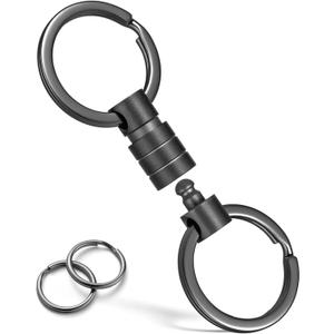 FEGVE Titanium Quick Release Keychain, Small Detachable Swivel Keychain Accessories with 4 Key Rings for Bag, Belt & Car-(Anti-fall/Black-1pcs)