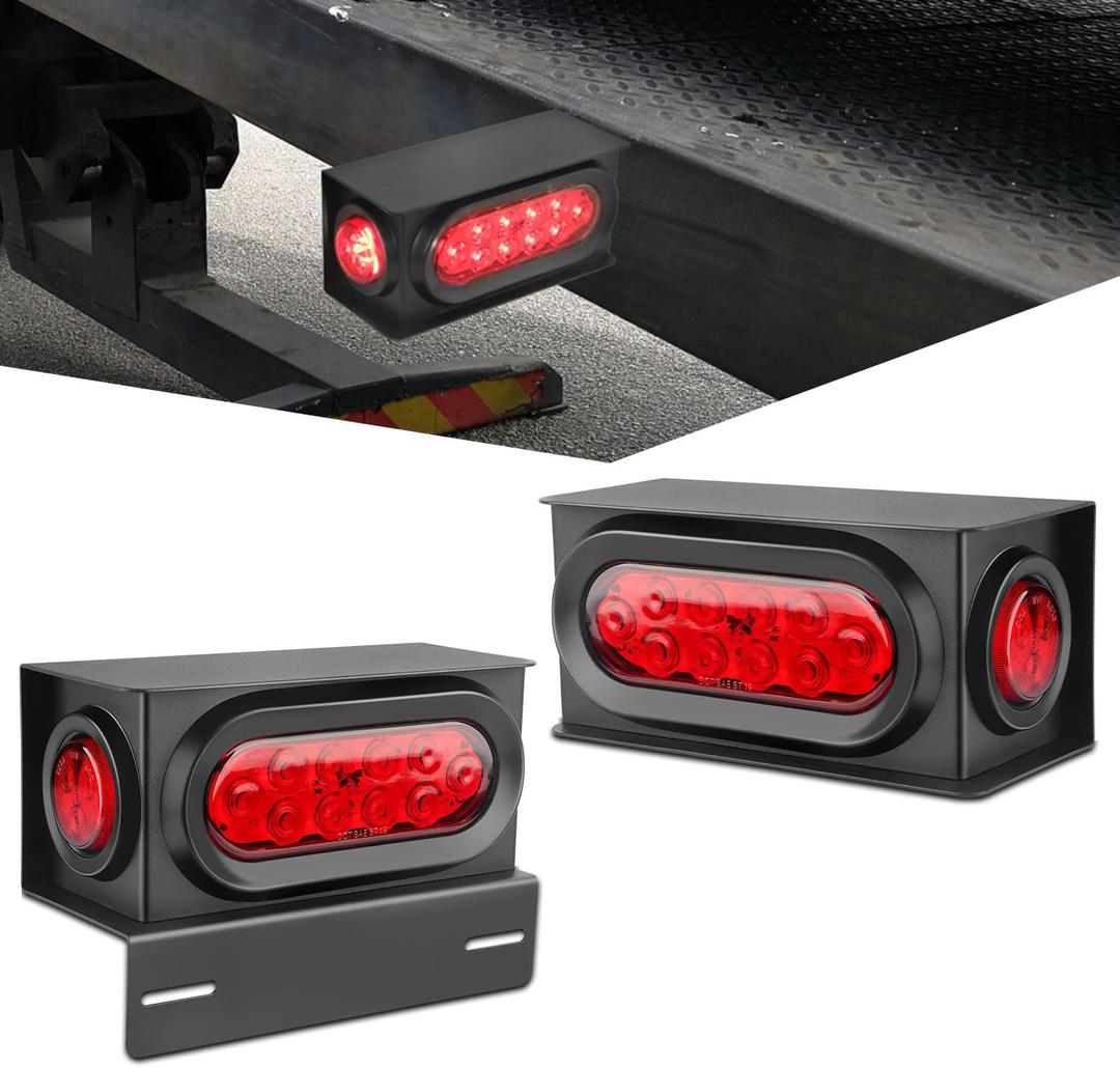 METOWARE 2PCS Trailer Lights Welded Mount Steel Boxes Kit, 6 Inch Oval LED Trailer Tail Lights Red 2 Inch Round Red LED Side Marker Lights Grommet Plugs Wire Connectors