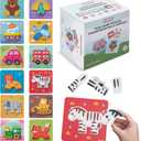 PREXTEX 12 Piece Puzzle Set - Toddler Puzzles with 6 Animal and 6 Transportation Themes - Montessori Kids Puzzles with Pictures Underneath - Wooden Pieces for Hand-Eye Coordination, Fine Motor Skills