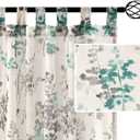 H.VERSAILTEX Linen Sheer Curtains for Living Room Sheer Panels 84 Inches Long Light Filtering Tab Top Window Treatment Drapes for Bedroom, 2 Panels, Vintage Classical Floral Print Turquoise and Taupe