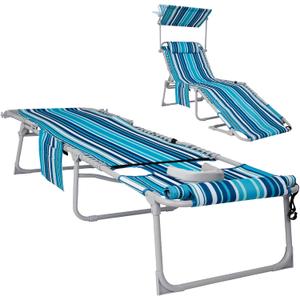 #WEJOY 3 in 1 Tanning Chair with Face Hole & Canopy, 300 lbs Heavy Duty 5 Positions Folding Face Down Lounge Chairs Outdoor with Pillow & Storage Bag Portable for Pool Beach Lawn Camping (Bluestrips), Oversized