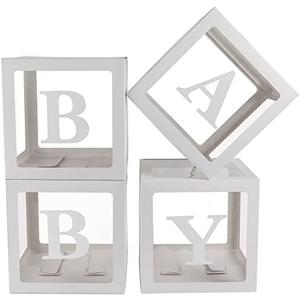 Sooyee Frame, Picture Frame - Boxes with Letters for Baby Shower, 11.8x11.8x11.8 inches, White, Set of 4