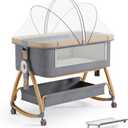 Bedside Bassinet for Baby,Bassinet Bedside Sleeper,Rocking Bassinet,4 in 1 Portable Bedside Crib with Mattress,Mobile,Storage,Mosquito Net,6-Height Adjustable Baby Bassinet with Wheels for Newborn
