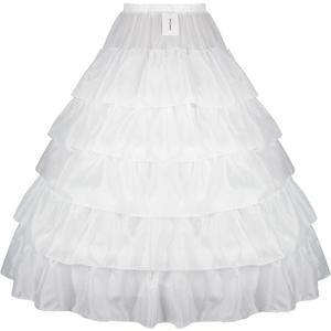 Petticoats for Women 4 Hoop Crinoline Petticoat for Wedding Dress, 5 Ruffles Layers Ball Gown Half Slips Underskirt (One Size, White)