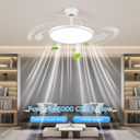 42" Retractable Ceiling Fan with Lights, Slim Fandelier Ceiling Fans with Lights and Remote, Dimmable 6 Speed Silent Modern Ceiling Fan with Light for Bedroom Living Room Kitchen-White