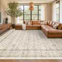 Hazo Haus Washable Ivory Living Room Rug, 8x10 Non Slip Area Rugs for Bedroom, Dinning Room Under Table Low Pile Neutral Farmhouse Vintage Foldable Decor (Light Sand Beige)