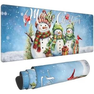 Merry Christmas Xmas Tree Winter Snowman Cardinal Gaming Keyboard Mouse Pad Mousepad Desk Mat Huge Extended XL Rubber Sole for Home Office 31.5"X 11.8"