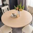 Pioggia Round Vinyl Fitted Tablecloth with Flannel Backing Elastic Table Cloth Waterproof Oil-Proof Plastic Table Cover Best for 37"-44" Round