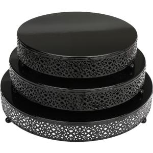 3 Piece Cake Stands Set 16'' 14'' 12'' Round Metal Cake Stands Cupcake Stand Riser Pastry Candy Display Plate for Dessert Table Wedding Event Birthday Anniversary Party (Black)