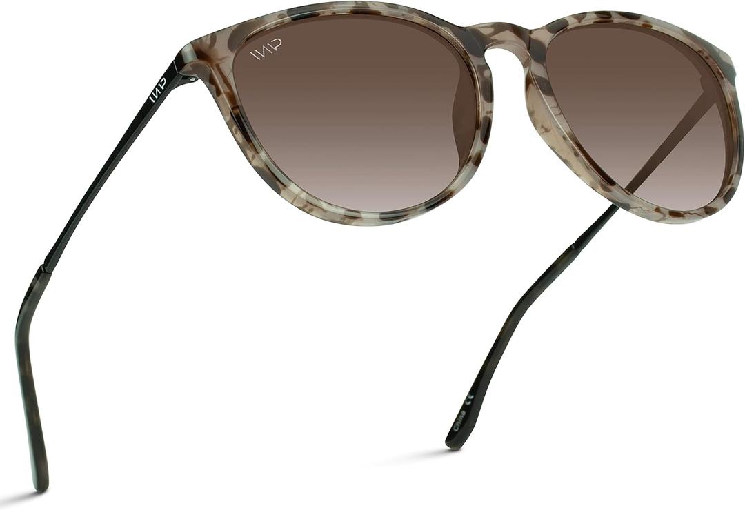 WearMe Pro Women's Round Sunglasses with Polarized UV Protection, Trendy Retro Designer Style (Beige Tortoise Frame / Brown Gradient Lens)