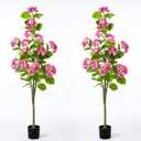 Daifunli Pink 2 Pack 5 FT Artificial Hydrangea Tree Faux Hydrangea Plant in Pot UV Resistant Realistic Floral Blooming Bush for Indoor Outdoor Wedding Front Door Porch Garden Backyard
