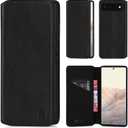 32nd Classic Series 2.0 - Real Leather Book Wallet Case Cover for Google Pixel 6, Real Leather Design with Card Slot, Magnetic Closure and Built in Stand - Black