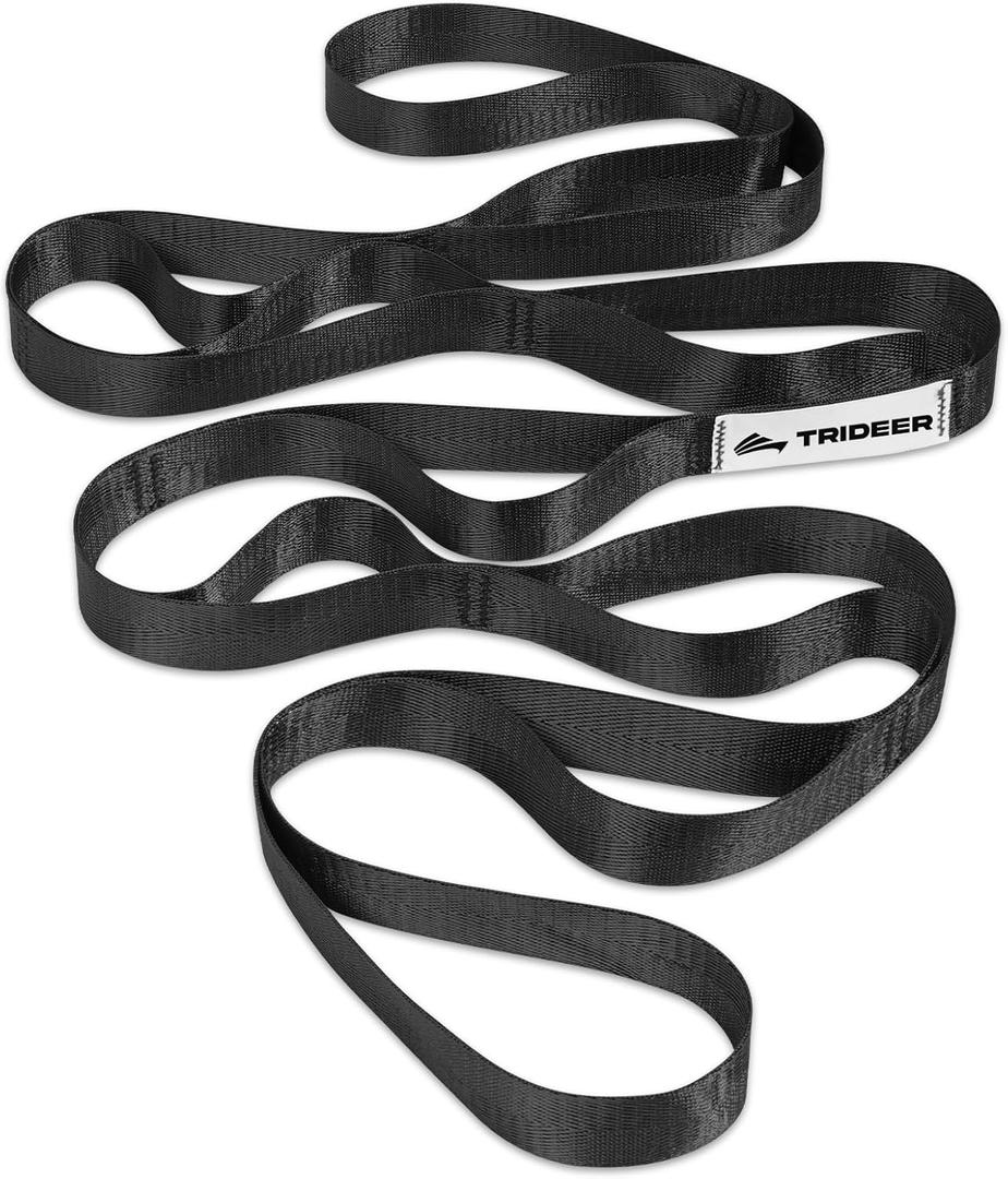 Trideer Stretching Strap for Physical Therapy & Home Rehab, Non-Elastic Yoga Strap for Stretching with Loops for Hamstring, Calf & Back Stretcher Mobility, Hip & Pilates (Black)