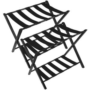 Tacomany Fully Assembled Luggage Rack with Shelf for Suitcase for Bedroom (Pack of 2, Black), ‎24 x 16 x 24 inches