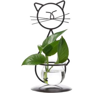 Marbrasse Desktop Glass Planter Vase Holder, Modern Creative Cat Plant Terrarium Metal Stand for Hydroponics Plants Home Garden Wedding Decoration Outdoor Planter Ideas (Style 2) (Jklw308-16)