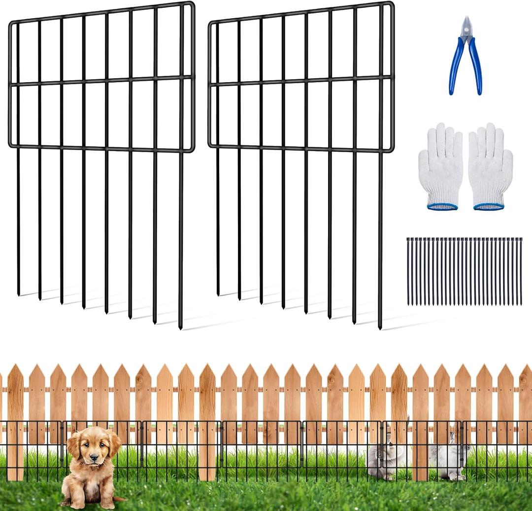 Animal Barrier Fence Stakes, 25 Pack 17in (H) x 27ft (L) No Dig Garden Decorative Rustproof Metal Defense, Dog Rabbits Blocker Fence for Outdoor Yard with Cable Ties and Cutting Plier