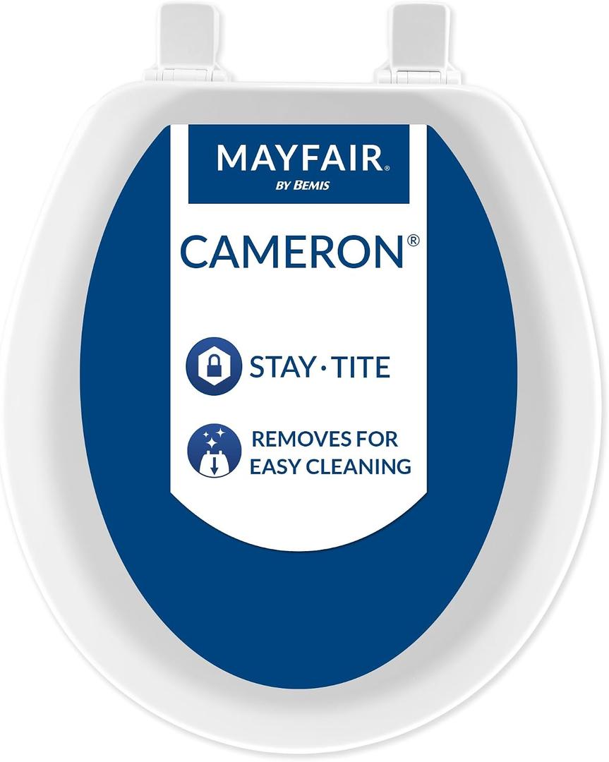 Mayfair Cameron White Toilet Seat, Heavy Duty Wood, Easy Clean, Made in USA, Round