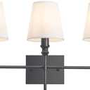Vanity Lights For Bathroom,23.6 In Black Bathroom Light Fixtures Over Mirror,Vintage 3-Light Vanity Light With Flared White Fabric Lampshade For Bedroom,Hardwired Hallway Sconce Light,E12 Base