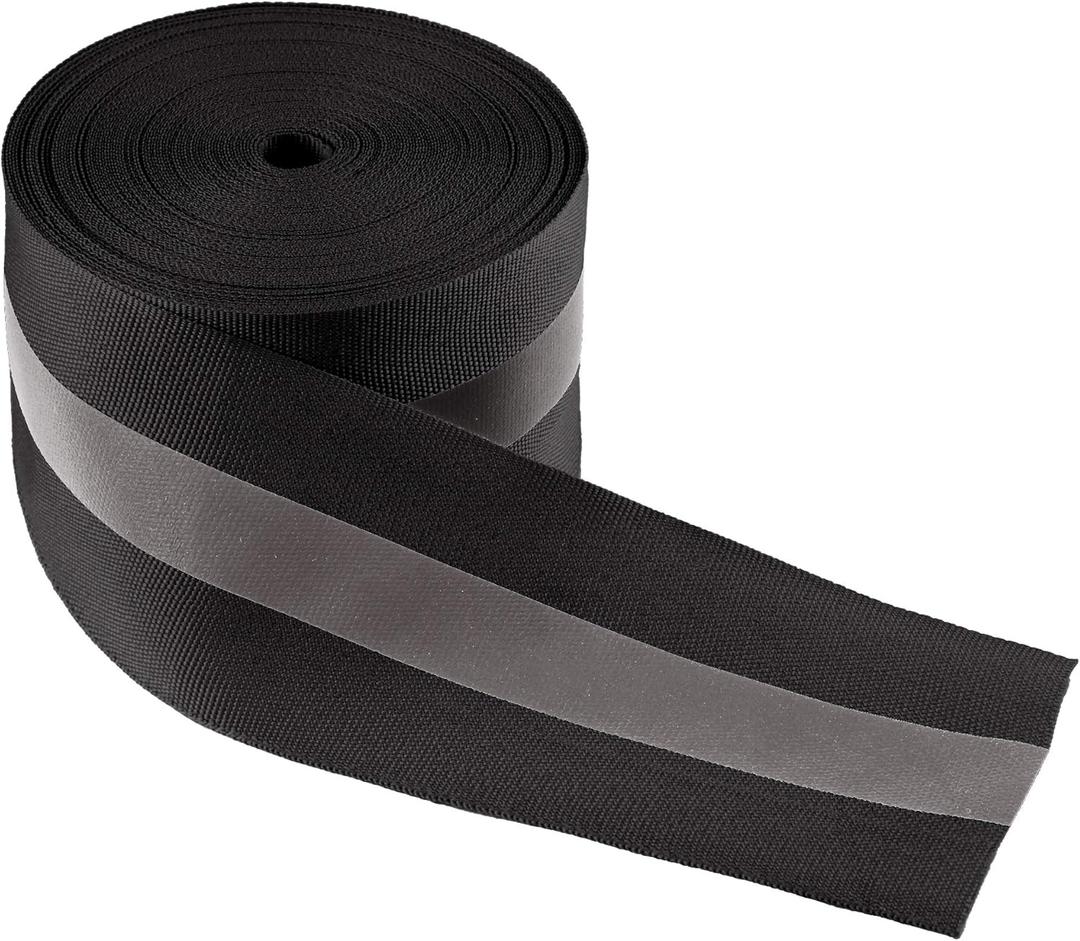 LLPT Reflective Ribbon Sew On Tape High Visibility 2 x 50 Ft Nylon Silver Florescent Safety Webbing for Warning Safety Trim Deco on Vest Belt Jacket Bag Pants Shoes Pet Wears Black(RRB250)