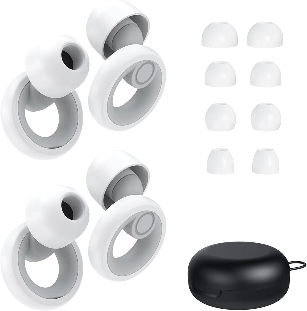 Ear Plugs for Sleeping Noise Cancelling 2 Sets, Reusable Earplugs Hearing Protection 30dB, Soft Silicone Ear Plugs for Concerts, Party, Focus - 8 Pairs Ear Tips in XS/S/M/L - White