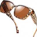 Yogo Vision Polarized Fit Over Glasses Sunglasses for Women Men Wear Over Eyeglasses 100% UV Protection (Leopard Frame With Brown Lens)