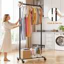 Standard Clothes Garment Rack, Portable Double Clothing Rack with Wheels and Bottom Shelf, Rolling Wardrobe Rack for Bedroom, Laundry Room, Black