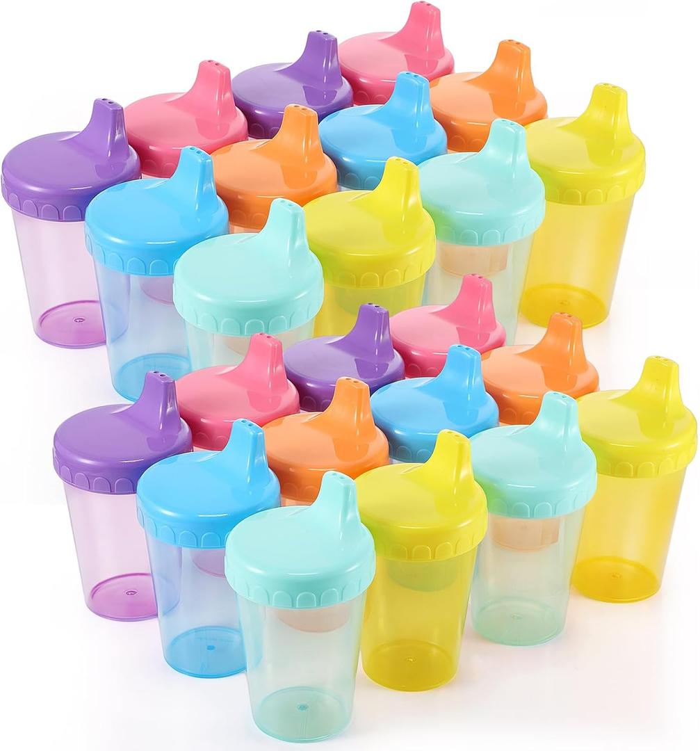 Mifoci 24 Pack 6.7 Oz. Sippy Cups without Stopper for Toddlers 1-3, Non-Spill Training Cups with Lids for Infant Small Baby Reusable Sippy Drinking, Dishwasher Safe, 6 Assorted Color