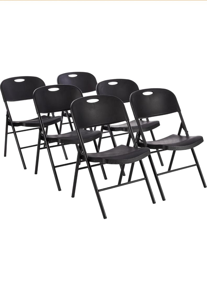 Amazon Basics Sturdy Foldable Plastic Chair, Portable, 350-Pound Capacity, Black, 6-Pack