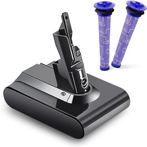Upgraded 6500mAh V7 SV11 Battery+2Pcs Filters Compatible for Dyson V7 Animal/Trigger/Motorhead Pro/Car+Boat Cordless Handheld Vacuum Replace Part No. 968670-06 21.6v Li-ion 6 Cell 229687 Battery