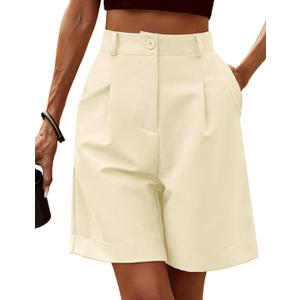 HOTOUCH Bermuda Shorts for Women Summer Dressy Casual Elastic High Waisted Wide Leg Knee Length Shorts with Pockets (X-Large, Light Khaki)
