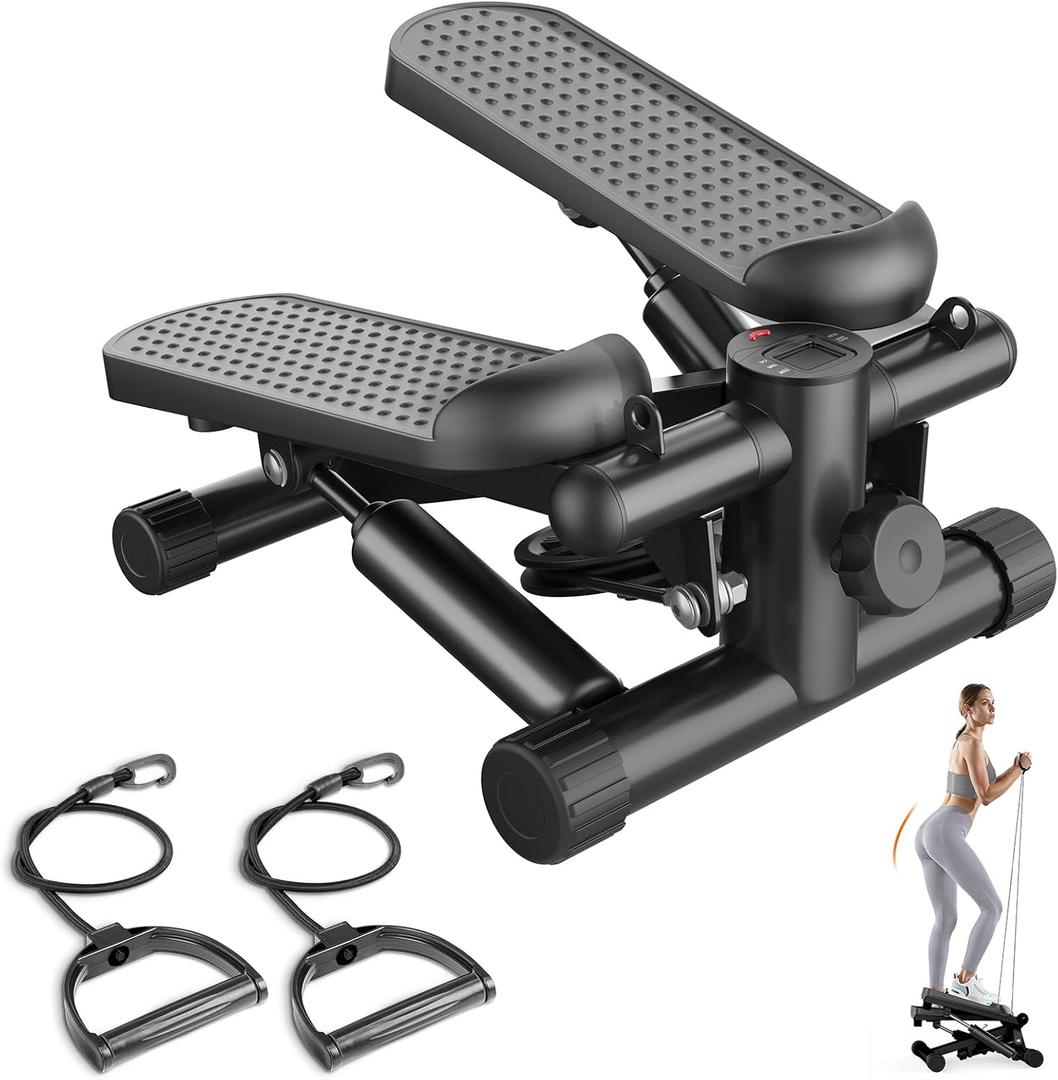 Mini Stair Steppers with Resistance Bands for Exercise at Home, Portable Exercise Twist Stepper Machine for Full Body Workout, 300LBS Capacity