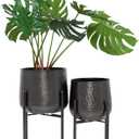 CosmoLiving by Cosmopolitan Metal Indoor Outdoor Planter Large Planter Pot with Removable Stand, Set of 2 Planters 19", 17"H, Black