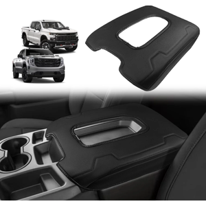 Muslogy Center Console Armrest Cover Fit for Chevy Silverado & GMC Sierra 1500 2500 3500 2014-2018 Accessories, Comfort Armrest Pad Console Lid Cushion Vegan Leather Regular Thick(Bucket Seat ONLY)